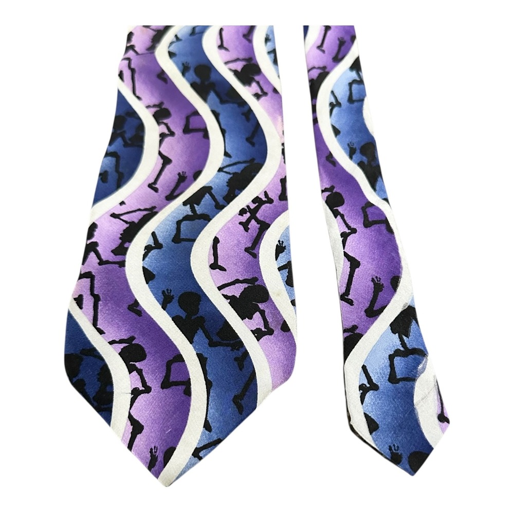 Grateful Dead Dancin Bones First Set Silk Tie Purple Blue Skeleton Band Merch